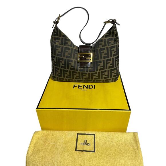 FENDI Canvas Brown Zucca Pattern Shoulder Bag W/Box/Bag - Picture 1 of 16